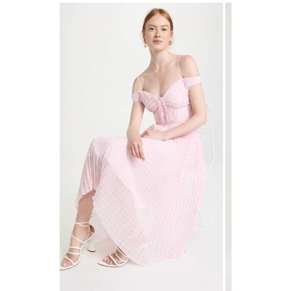 Self Portrait Pink Gingham Print Chiffon Midi Dress 8 - Picture 2 of 5